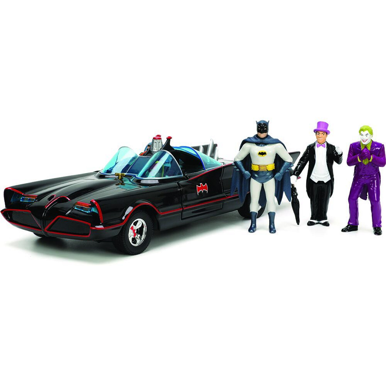 1966 Batmobile w/Batman, Robin Penguin & Joker Figures 1:24 Scale Diecast  Model Car by Jada Toys