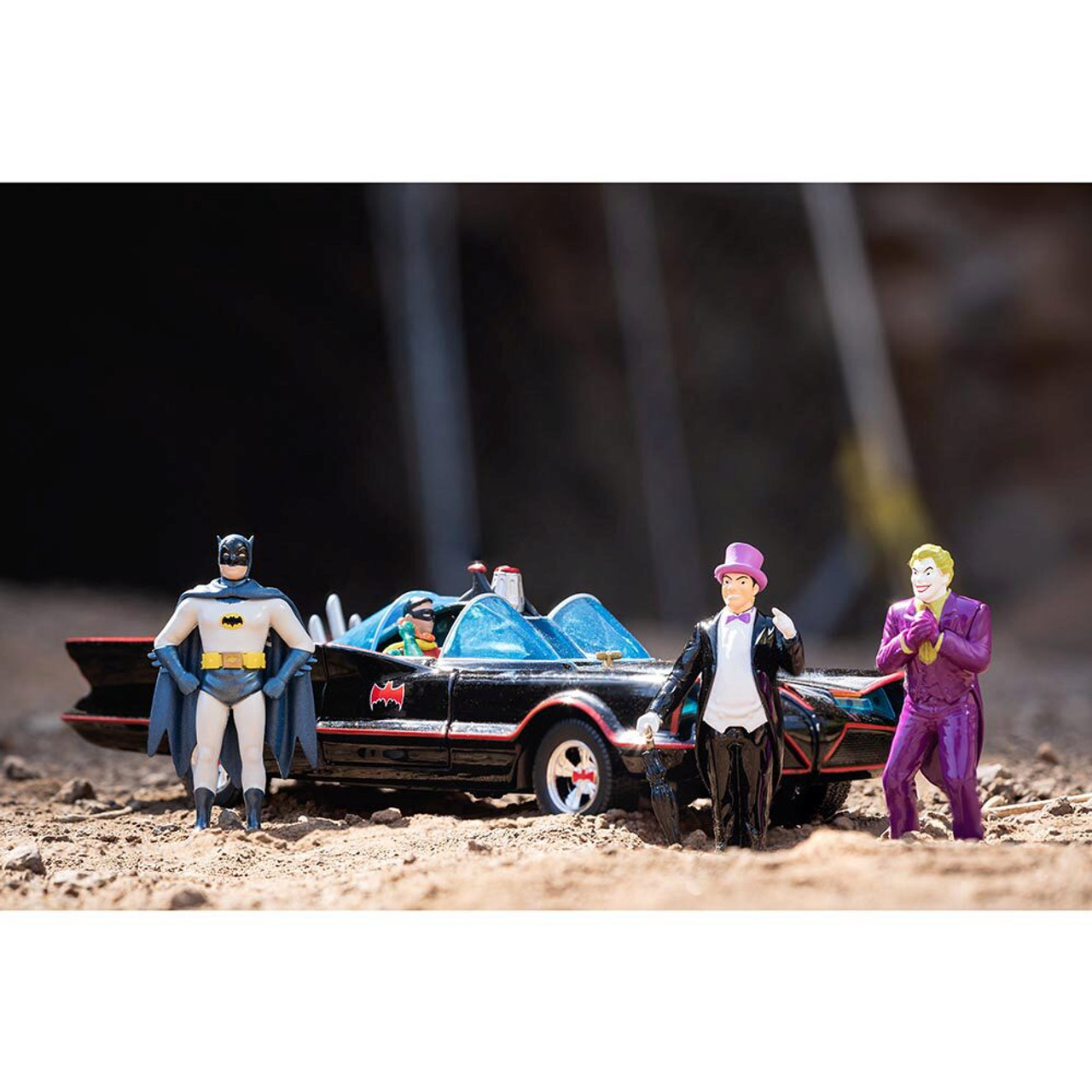 1966 Batmobile w/Batman, Robin Penguin & Joker Figures | Jada Toys