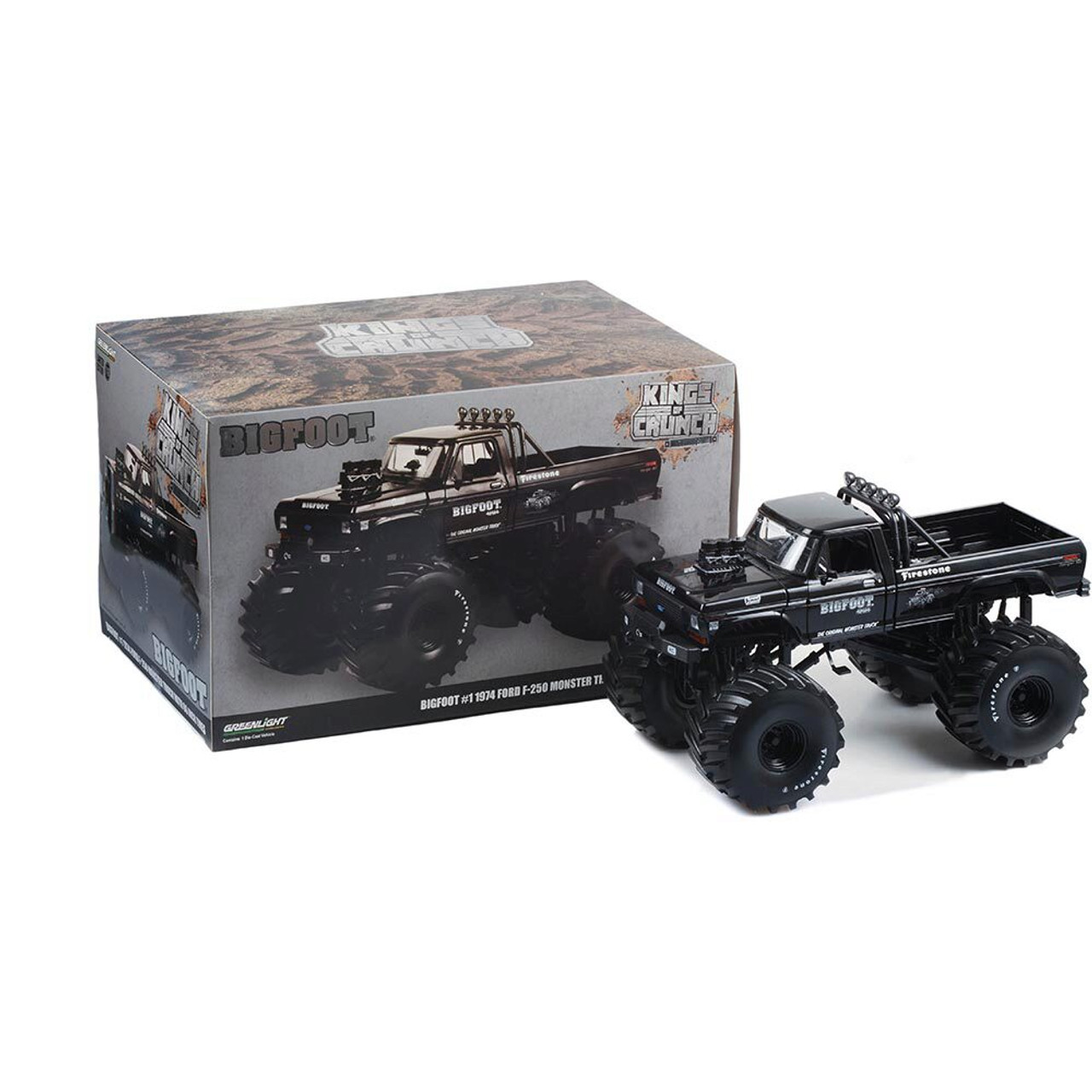 Bigfoot #1 - 1974 Ford F-250 Monster Truck with 66-Inch Tires - Black  Bandit 1:18 Scale Diecast Model Truck by Greenlight