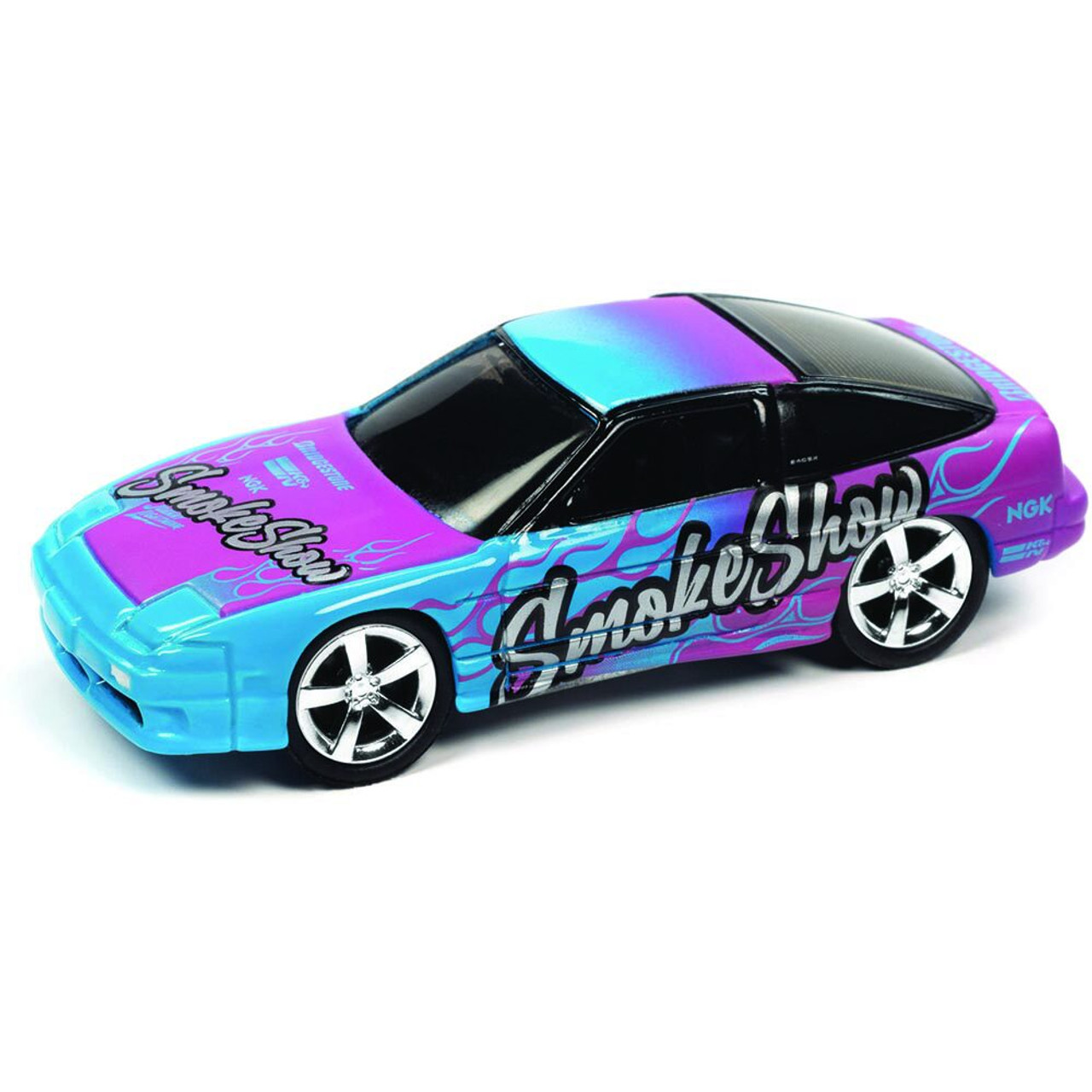 1990 Nissan 240SX (Import Heat/Drift) - Cyan & Purple Smoke Show Graphics  1:64 Scale Diecast Model Car by Johnny Lightning