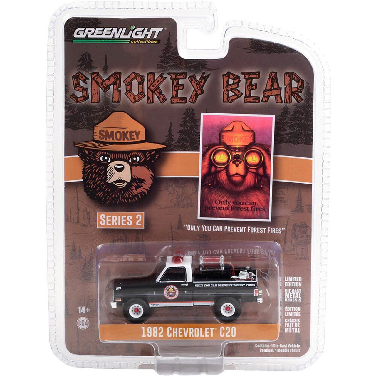 1982 Chevrolet C20 Custom Deluxe with Fire Equipment, Hose and Tank “Only  You Can Prevent Forest Fires” 1:64 Scale Diecast Model Truck by Greenlight