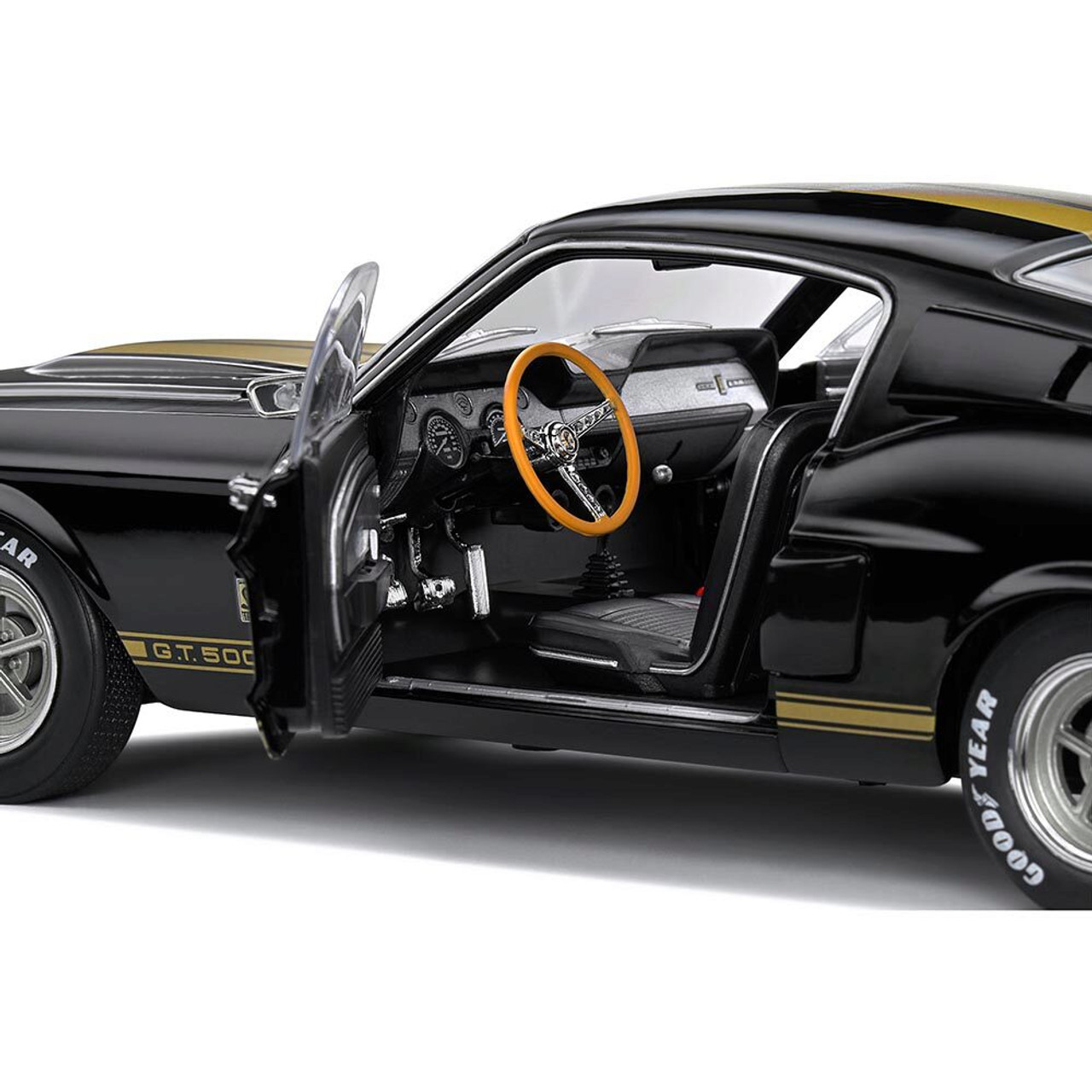 1967 Shelby G.T. 500 Black w/ Gold Stripes Diecast Model Car | Solido