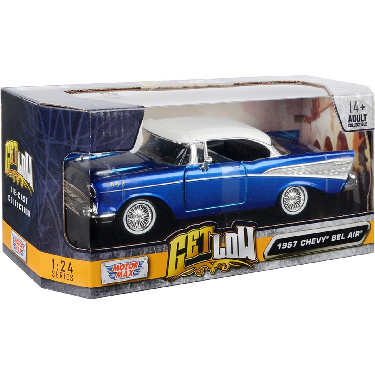 1957 Chevy Bel Air - Low Rider with Visor - Blue 1:24 Scale Diecast Model  Car by Motormax