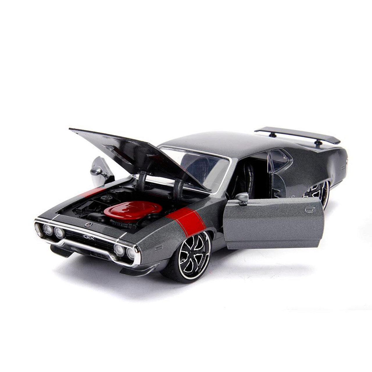 1972 Plymouth GTX 440 Metallic Gray with Red Stripe Bigtime Muscle 1/24 Diecast Model Car by Jada