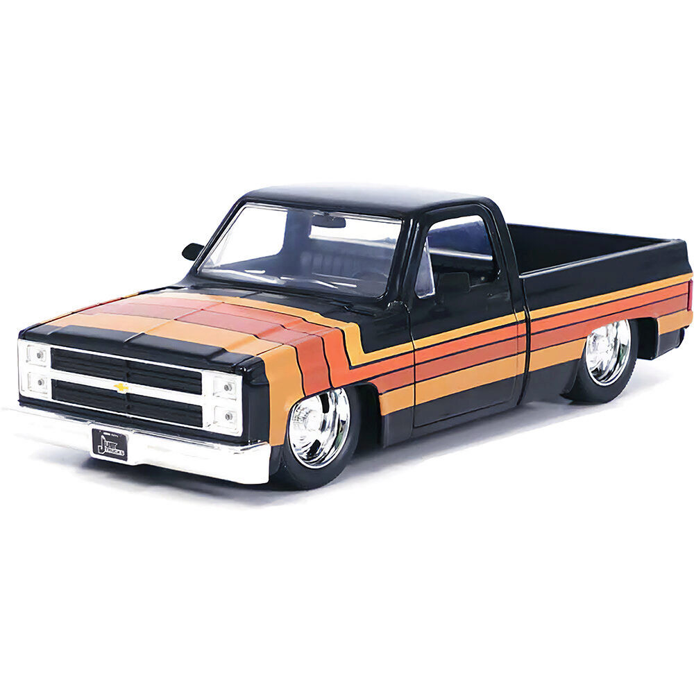 1985 Chevy C-10 w Rally Wheels Black/Stripes | Jada Toys