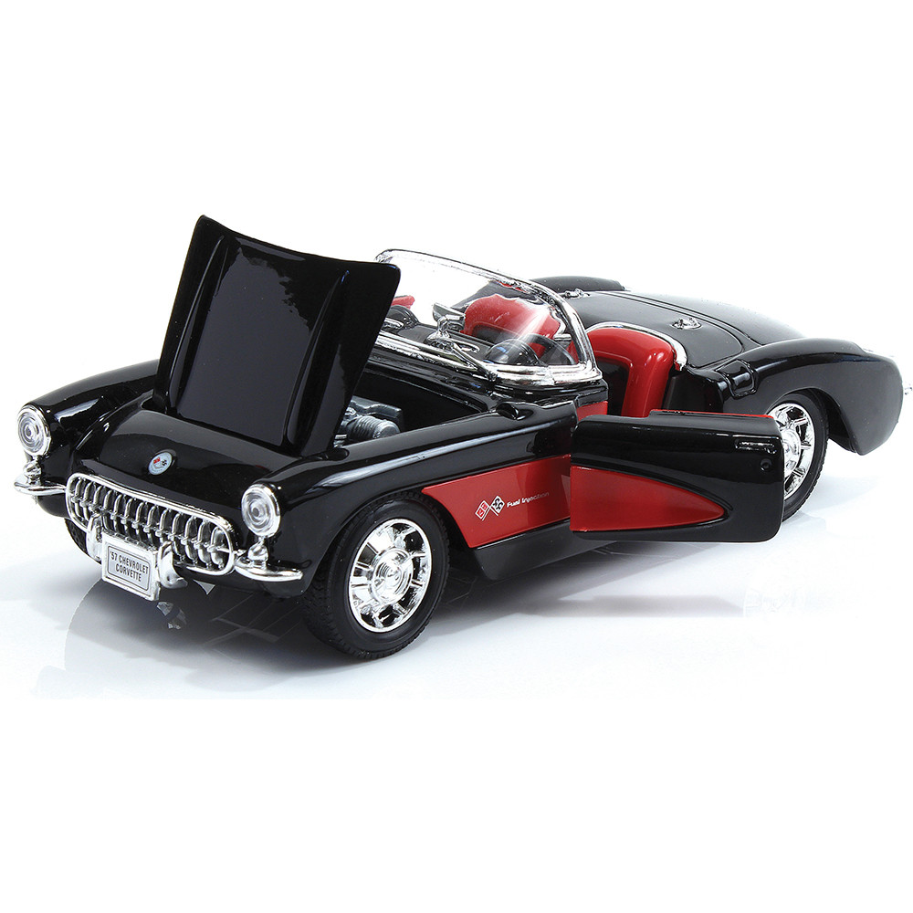 Miniature Voiture Chevrolet Corvette 1957 Rose - Welly 1:36, Décapotable, Métal