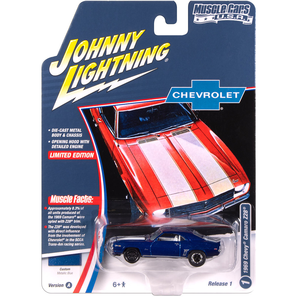 1969 Chevy Camaro Z28 Blue w/White Stripes | Johnny Lightning