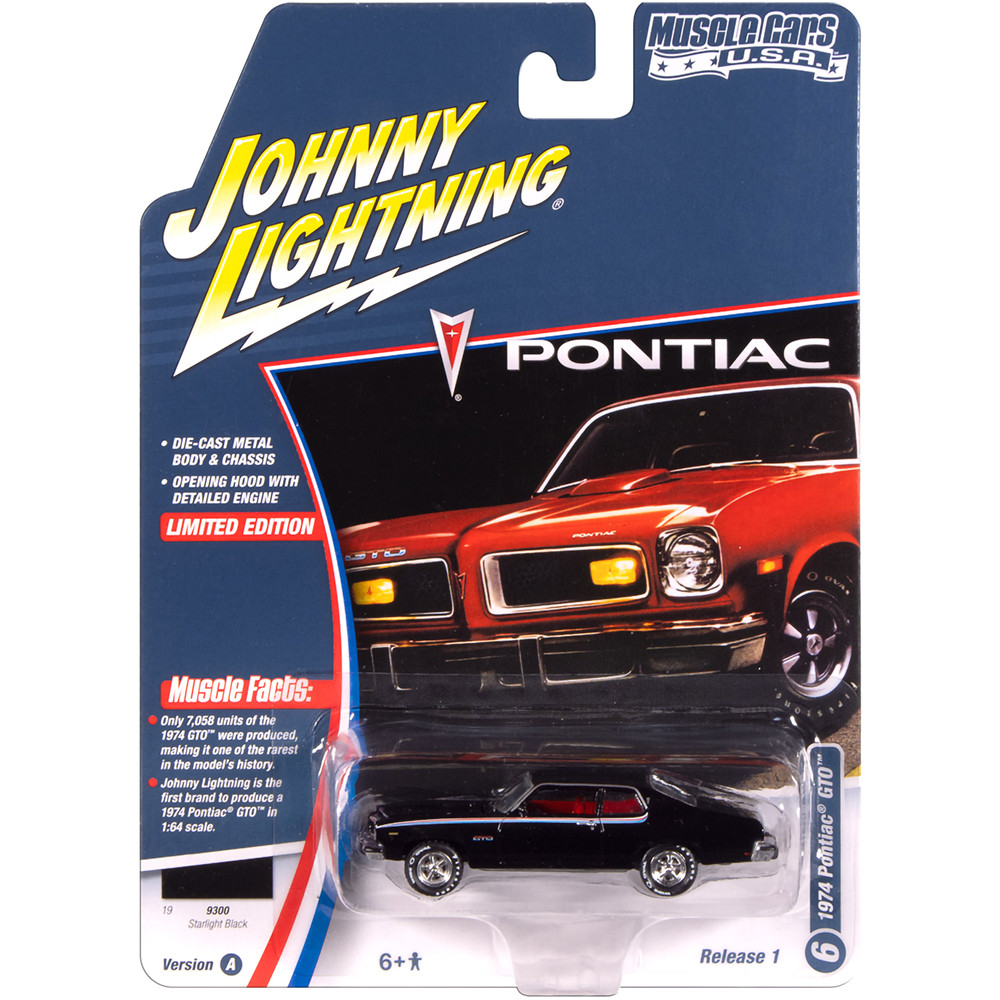 1974 Pontiac GTO Black w/GTO RWB Stripes | Johnny Lightning