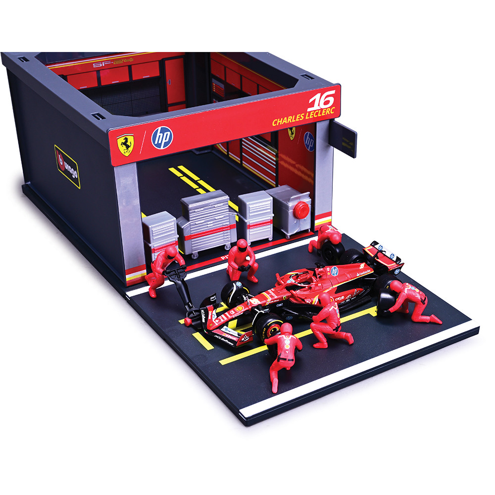 Ferrari F1 ピットクルーフィギュア ミニカーセット 2024 Ferrari F1 SF-24 Pit Pass Leclerc #16 Diecast Model Car | Bburago