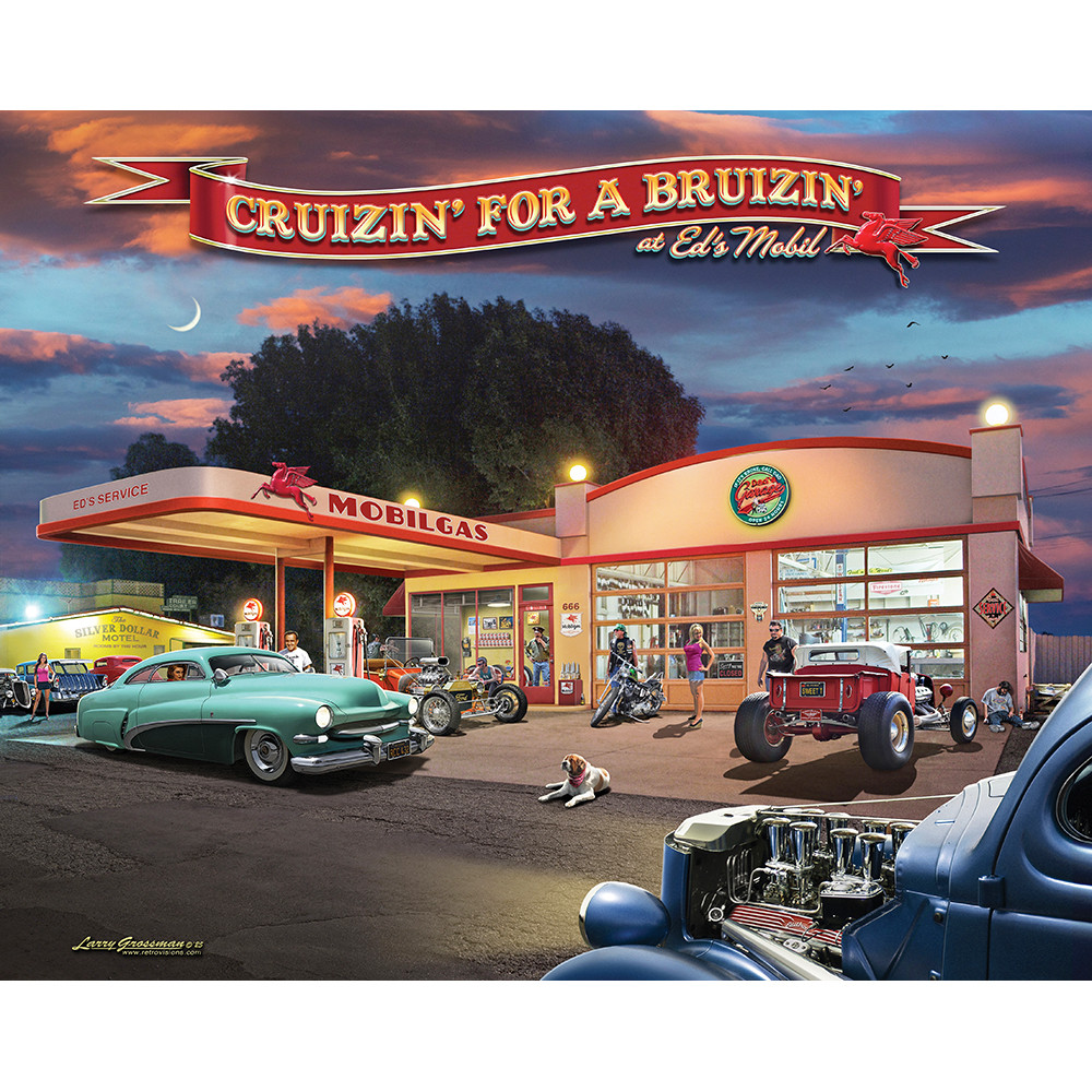 Cruizin' for a Bruizin Mobil Gas Sign by Larry Grossman | Metal Sign