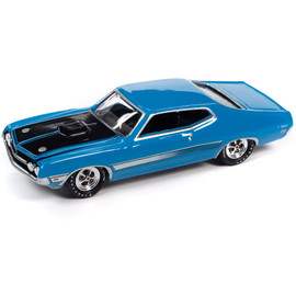 1971 Ford Torino Cobra (MCACN) - Grabber Blue w/Laser Side Stripe  & Black Hood Treatment  1:64 Scale Diecast Model by Johnny Lightning Main  