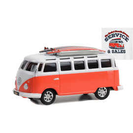 1964 Volkswagen Samba Bus with Surfboards “The Busted Knuckle Garage Service & Sales” 1:64 Scale Diecast Model by Greenlight Main  