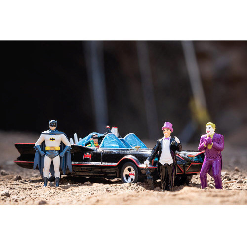 1966 Batmobile w/Batman, Robin Penguin & Joker Figures | Jada Toys