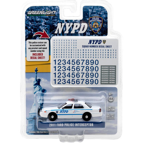 2011 Ford Crown Victoria Police New York City Police Dept. (NYPD) w/Squad Number Decal Sheet 1:64 Scale Diecast Model by Greenlight Alt Image 1