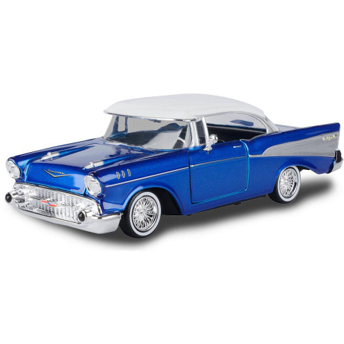 1957 Chevy Bel Air - Low Rider with Visor - Blue 1:24 Scale Diecast Model by Motormax Main Image