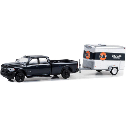 2023 Ram 2500 - Gulf Oil with Small Gulflube Motor Oil Cargo Trailer 1:64 Scale Diecast Model by Greenlight Main Image