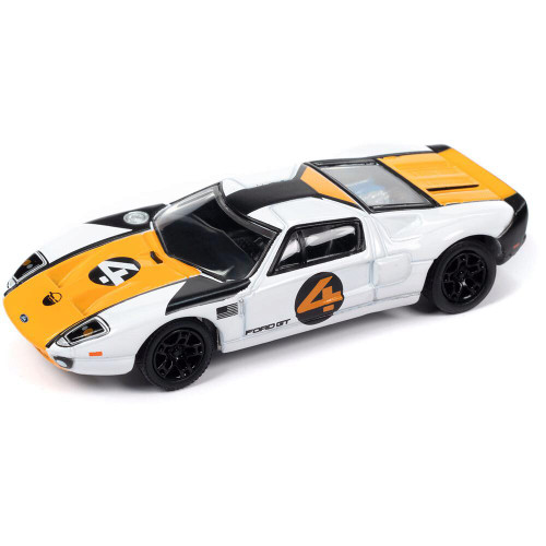 2005 Ford GT - White w/ Orange & Flat Black 1:64 Scale Diecast Model by Johnny Lightning Main Image