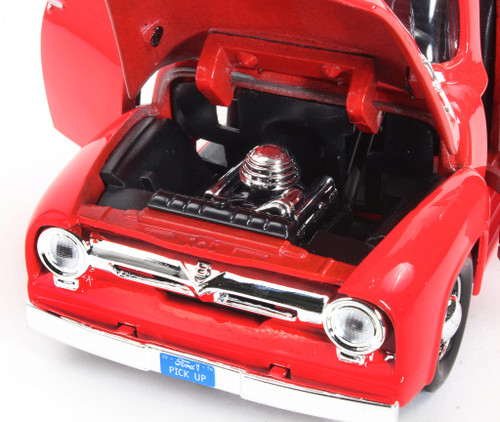 1956 Ford F-100 Pickup - Red 1:24 Scale Diecast Model by Motormax Alt Image 3