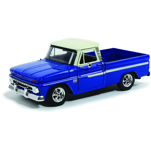 1966 Chevy C10 Fleetside Pickup - Blue w/ White Top 1:24 Scale Diecast Model by Motormax Main Image