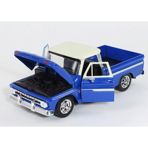 1966 Chevy C10 Fleetside Pickup - Blue w/ White Top 1:24 Scale Diecast Model by Motormax Alt Image 5