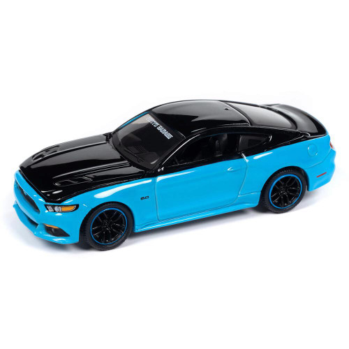 Petty's Garage 2015 Ford Mustang GT - Petty Blue Lower Body Color & Gloss Black Upper Color 1:64 Scale Diecast Model by Auto World Main Image