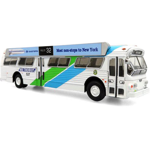 1980 FLXIBLE 53102 TRANSIT BUS: MIAMI DADE TRANSIT W/ ADVERTISING BOARDS 1:87 Scale Diecast Model by Iconic Replicas Main Image