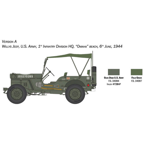 Jeep Willys MB 80th DD-Anniversary 1/24 Kit 1:24 Scale Diecast Model by Italeri Alt Image 3