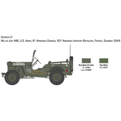 Jeep Willys MB 80th DD-Anniversary 1/24 Kit 1:24 Scale Diecast Model by Italeri Alt Image 6