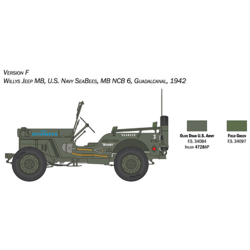 Jeep Willys MB 80th DD-Anniversary 1/24 Kit 1:24 Scale Diecast Model by Italeri Alt Image 8