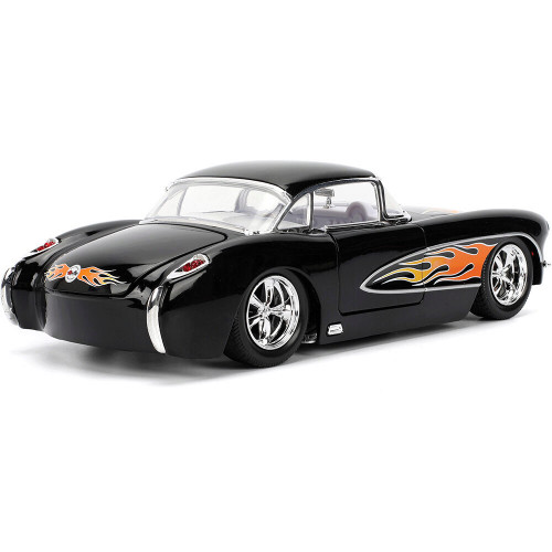1957 Chevy Corvette Black Flames Diecast Model Car | Jada Toys