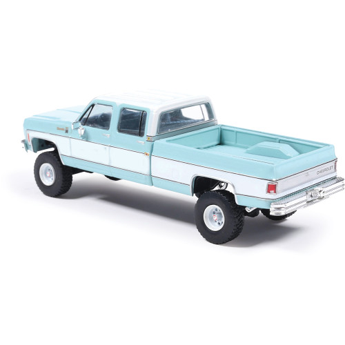 1978 Chevrolet Silverado K30 Crew Cab Fleetside Lifted - Light Blue and Frost White 1:64 Scale Diecast Model Truck by IXO Models Alt Image 3
