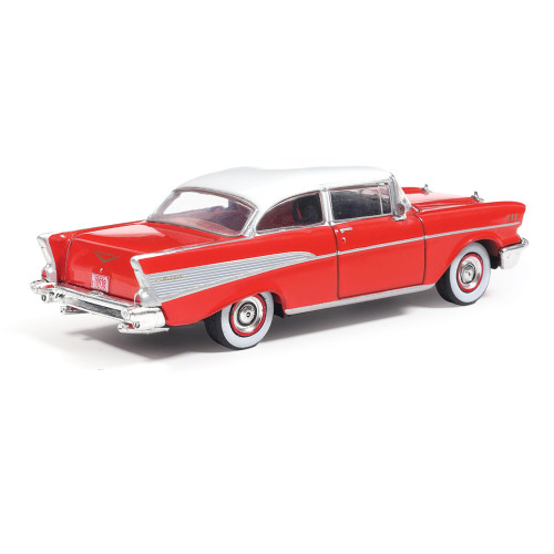 1957 Chevrolet Bel Air Sedan - Matador Red and India Ivory 1:64 Scale Diecast Model Car by IXO Models Alt Image 1