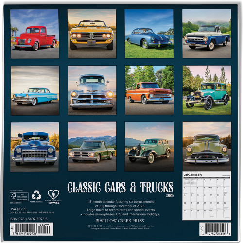 Classic Cars and Trucks 2026 Wall Calendar  Stapled Wall Calendar by Willow Creek Press Inc. Alt Image 1