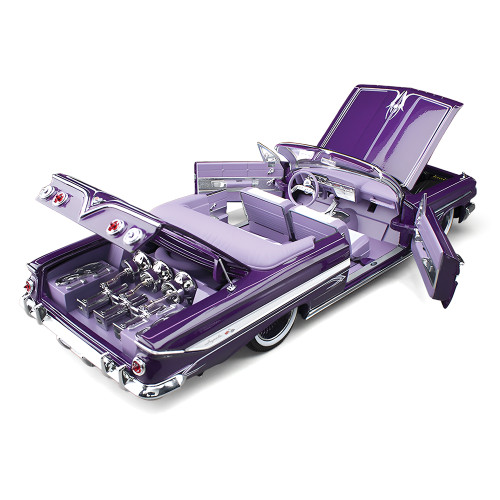 1961 Chevrolet Impala Open Convertible Lowrider - Purple 1:18 Scale Diecast Model Car by Sunstar Alt Image 3