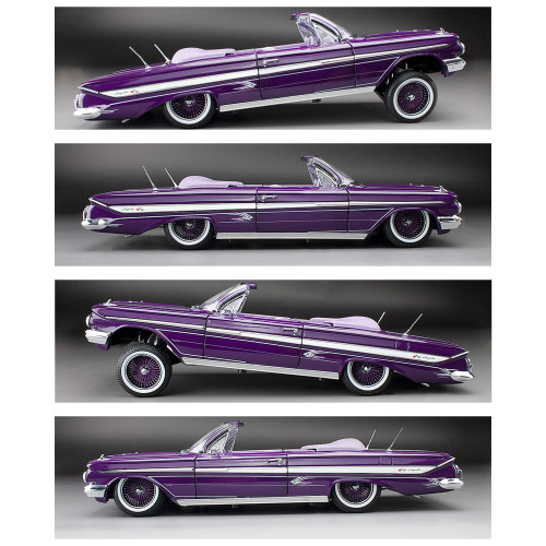 1961 Chevrolet Impala Open Convertible Lowrider - Purple 1:18 Scale Diecast Model Car by Sunstar Alt Image 8