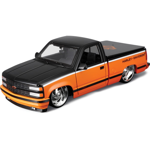 1993 Harley-Davidson Custom Chevy 454 SS Pick-up - Orange / Black 1:24 Scale Diecast Model Truck by Maisto Main Image