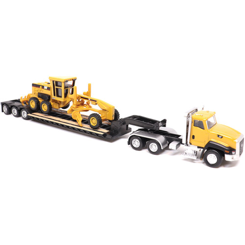 Cat CT660 Day Cab Tractor Lowboy Trailer & Caterpillar 163H Motor Grader 1:87 Scale Diecast Construction by Diecast Masters Alt Image 1