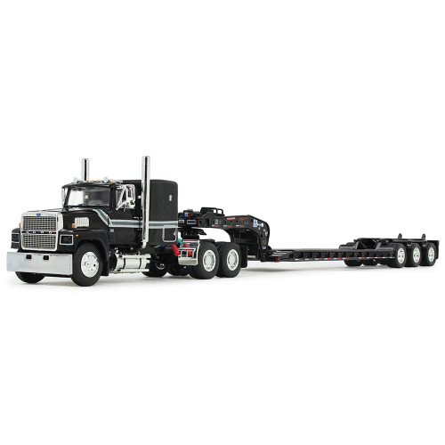 Ford LTL 9000 with Flat Top Sleeper & Tri-Axle Lowboy Trailer 1:64 Scale Diecast Model Truck by First Gear Main Image