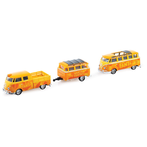 1960 VW Double Cab Truck with 1960 VW 15-Window Bus - Fanta 1:64 Scale Diecast Model Truck by M2 Machines Main Image