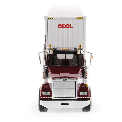 Western Star 4900 SFFA Day Cab with 40' Dry Goods Sea Container - Red& Gray - OOCL - White 1:50 Scale Diecast Model Truck by Diecast Masters Alt Image 5