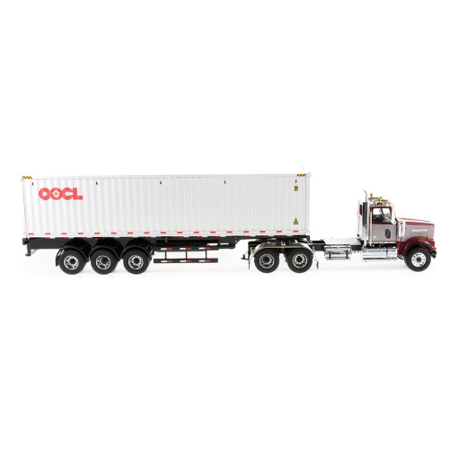 Western Star 4900 SFFA Day Cab with 40' Dry Goods Sea Container - Red& Gray - OOCL - White 1:50 Scale Diecast Model Truck by Diecast Masters Alt Image 8
