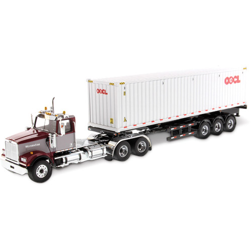 Western Star 4900 SFFA Day Cab with 40' Dry Goods Sea Container - Red& Gray - OOCL - White Alt Image 1