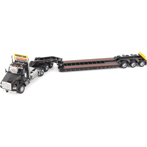 Kenworth T880 SBFA Daycab Tridem Tractor with Trail King TK120 HDG Lowboy Trailer - Black 1:50 Scale Diecast Model Truck by Diecast Masters Alt Image 3