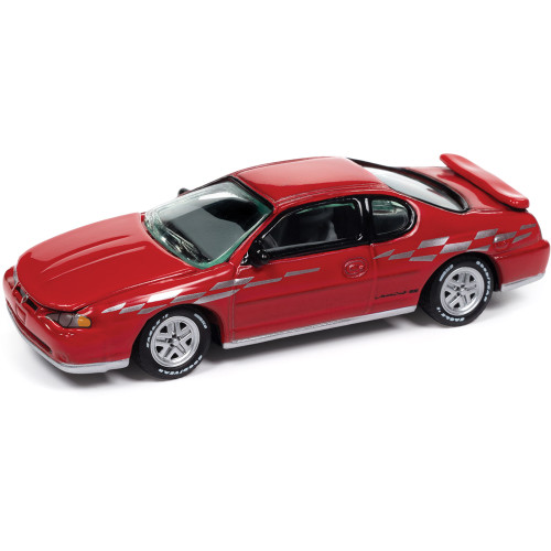 2000 Chevy Monte Carlo SS - Torch Red w/Silver Checkered Flag Side Stripe 1:64 Scale  by Johnny Lightning Main Image