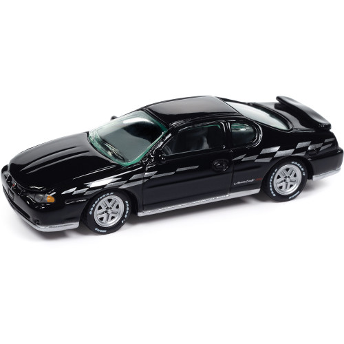 2001 Chevy Monte Carlo SS - Gloss Black w/Silver Checkered Flag Side Stripe 1:64 Scale  by Johnny Lightning Main Image