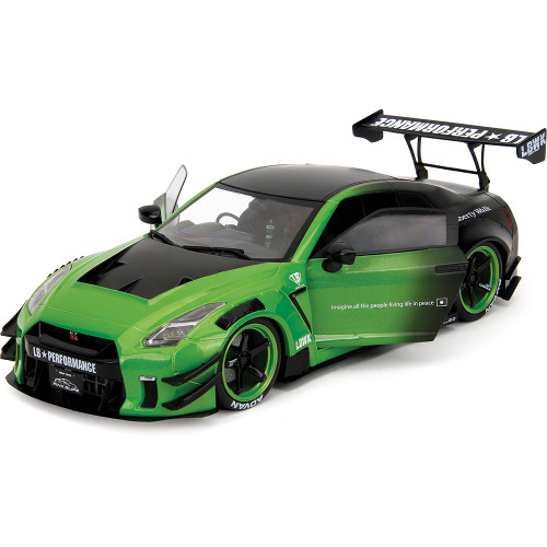 Nissan GT-R (R35) Liberty Walk - Pink Slips Metallic Green 1:18 Scale Diecast Model Car by Jada Toys Alt Image 1