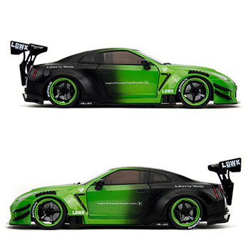 Nissan GT-R (R35) Liberty Walk - Pink Slips Metallic Green 1:18 Scale Diecast Model Car by Jada Toys Alt Image 8