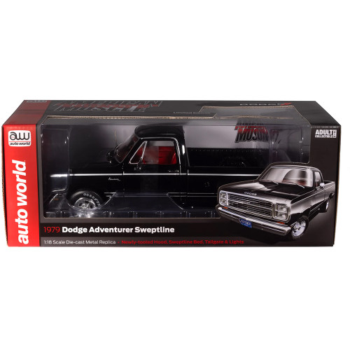 1979 Dodge SWB Sweptline Pickup Adventurer - Black 1:18 Scale Diecast Model Truck by American Muscle - Ertl Alt Image 8