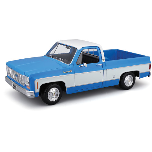1974 Chevrolet C10 Cheyenne Super - Blue/White 1:18 Scale Diecast Model Truck by Maisto Main Image