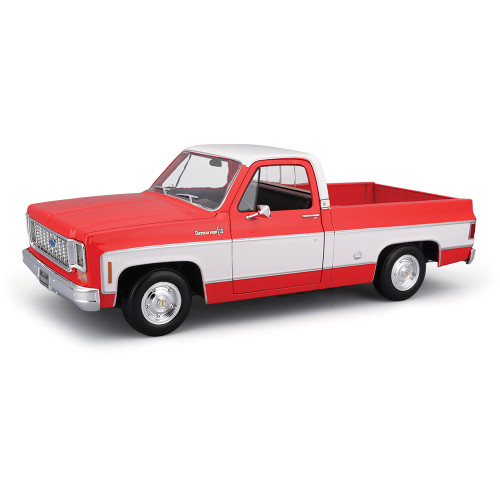 1974 Chevrolet C10 Cheyenne Super - Red/White 1:18 Scale Diecast Model Truck by Maisto Main Image